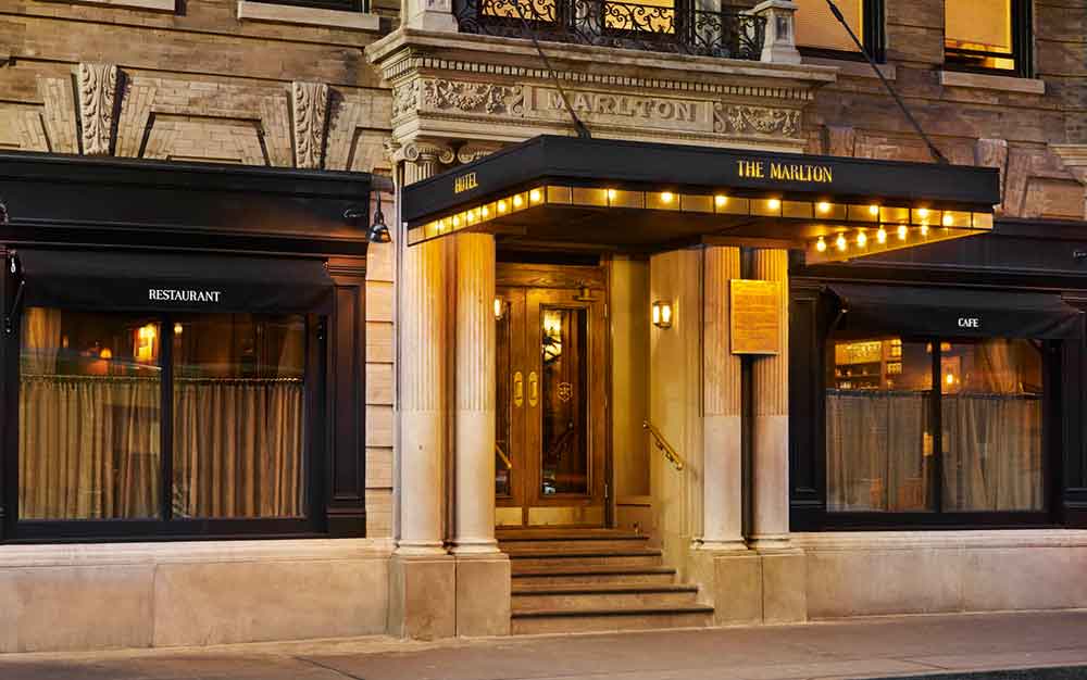 The Marlton Hotel landmarked building facade.